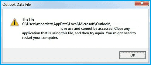 Microsoft Outlook PST File is in Use and Cannot be Accessed Errors