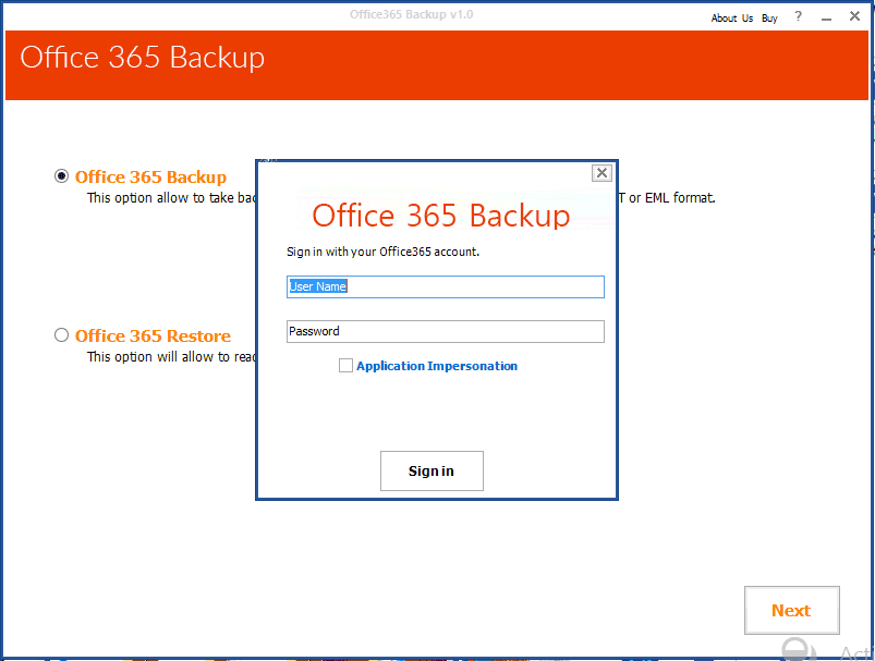 lauch office 365 backup tool