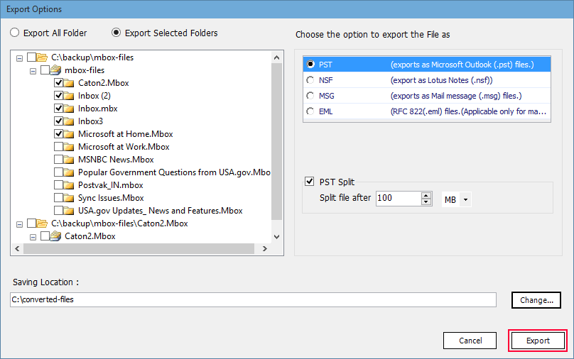 export MBOX file