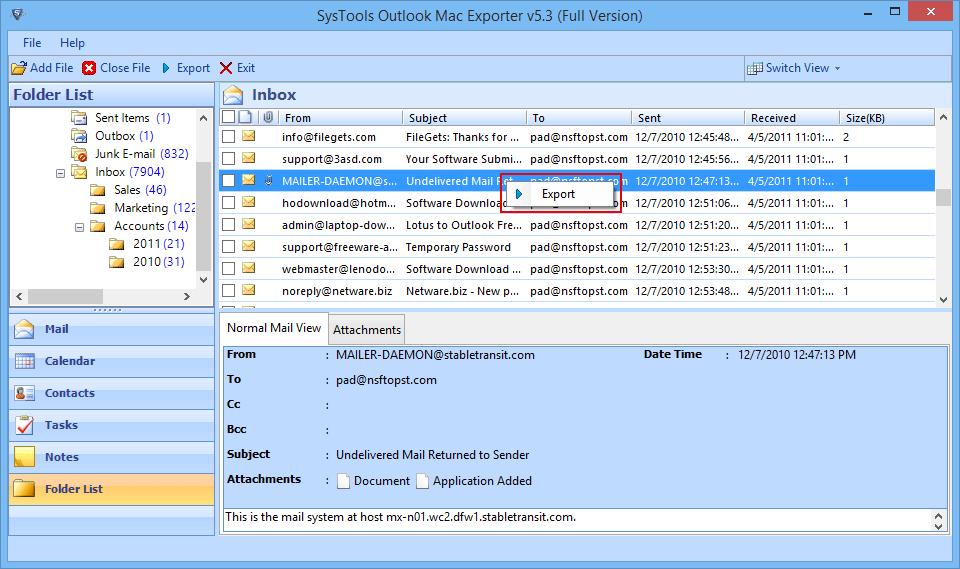 select export option