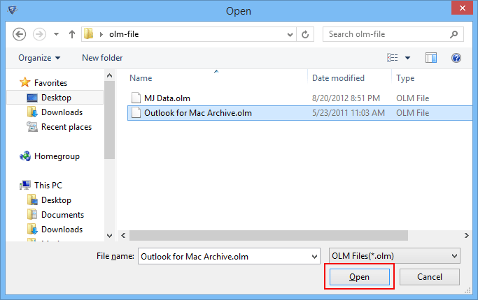 locate olm file