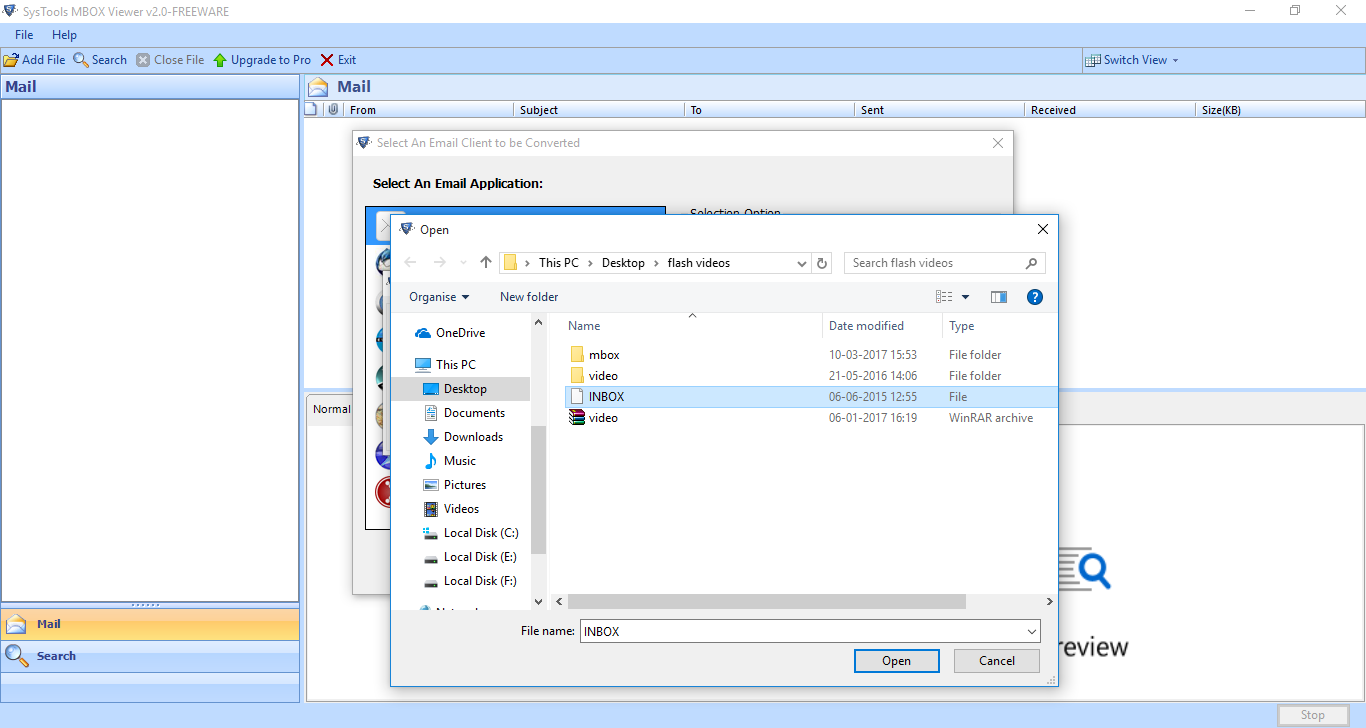 open selected mbox file